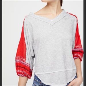 Free People Embroidered Bubble Tee Top Large